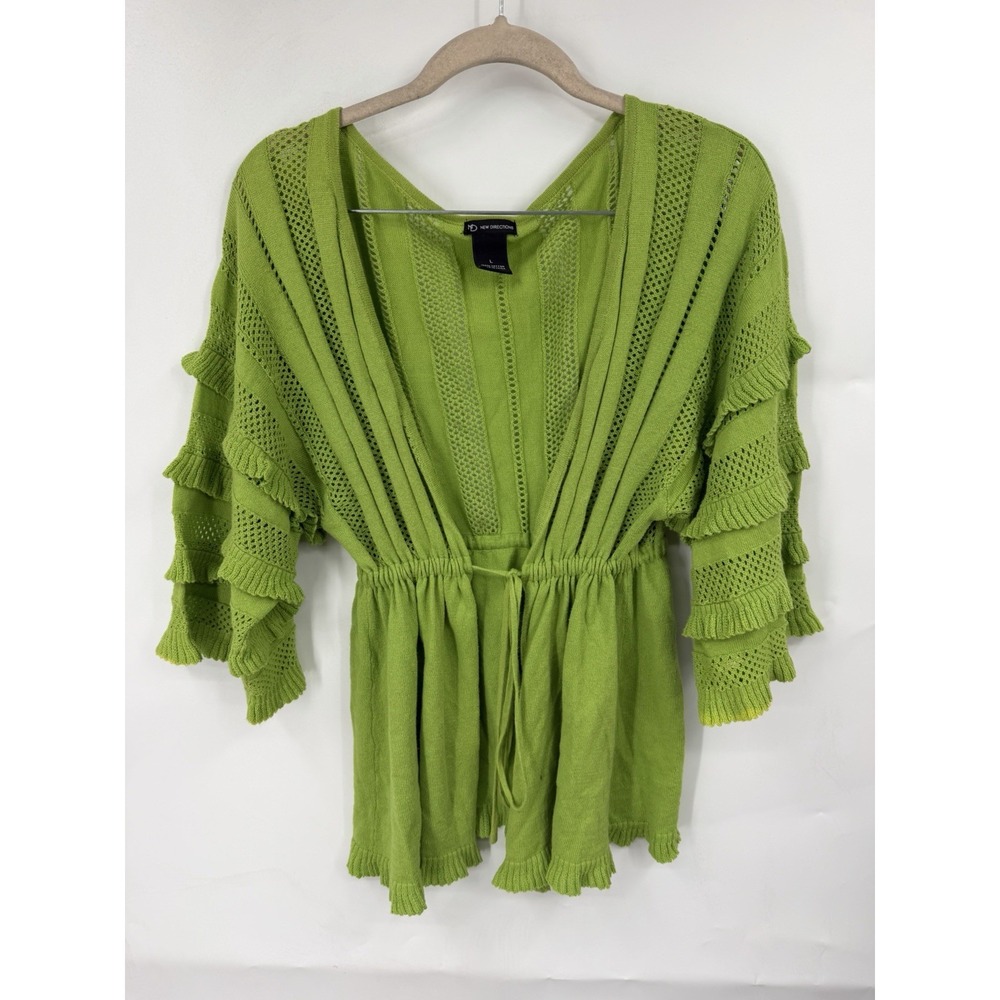 New Direction Cardigan Women L Green Ruffle Sleeve Fairy Whimsical Faye Festival